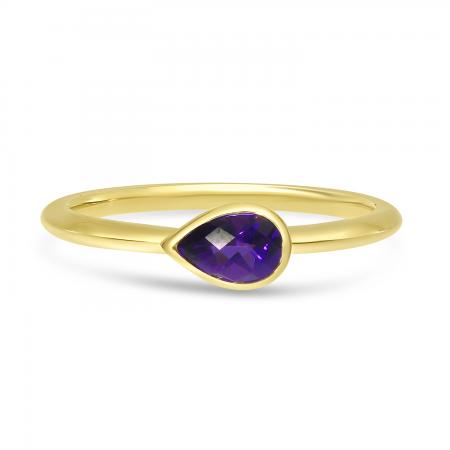 14K Yellow Gold Pear Amethyst Semi Precious Ring