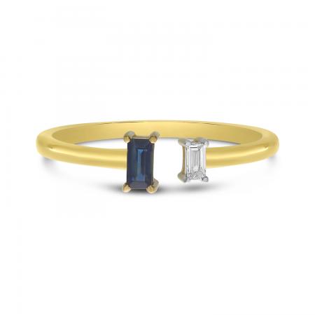 14K Yellow Gold Sapphire and Diamond Baguette Duo Ring