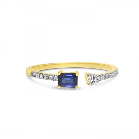 14K Yellow Gold Octagon Sapphire and Pear Diamond Duo Ring