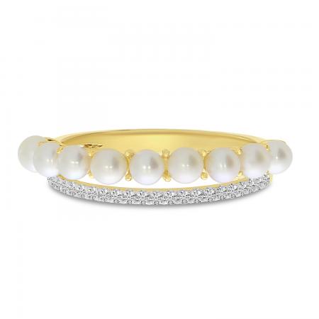 14K Yellow Gold Diamond and Pearl Band