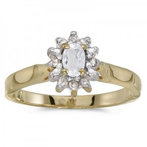 10k Yellow Gold Oval White Topaz And Diamond Ring