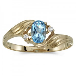 14k Yellow Gold Oval Blue Topaz And Diamond Ring