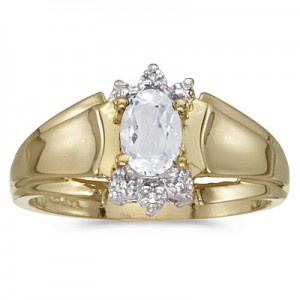 10k Yellow Gold Oval White Topaz And Diamond Ring