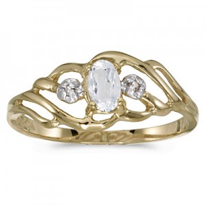 10k Yellow Gold Oval White Topaz And Diamond Ring