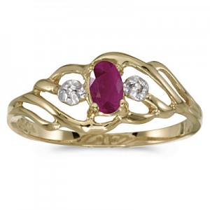 10k Yellow Gold Oval Ruby And Diamond Ring