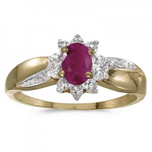 10k Yellow Gold Oval Ruby And Diamond Ring