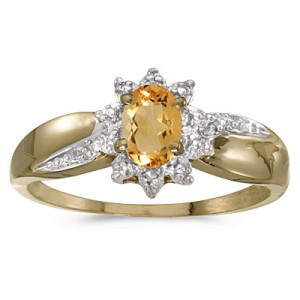 14k Yellow Gold Oval Citrine And Diamond Ring