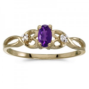 10k Yellow Gold Oval Amethyst And Diamond Ring