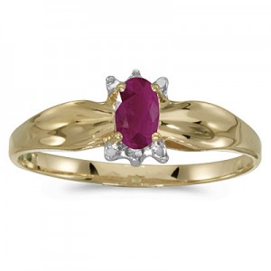 10k Yellow Gold Oval Ruby And Diamond Ring