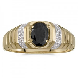 14k Yellow Gold Oval Onyx And Diamond Ring