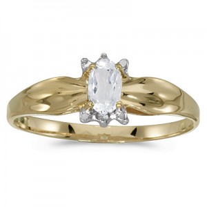 14k Yellow Gold Oval White Topaz And Diamond Ring