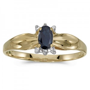 14k Yellow Gold Oval Sapphire And Diamond Ring