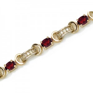 14K Yellow Gold Oval Garnet and Diamond Bracelet