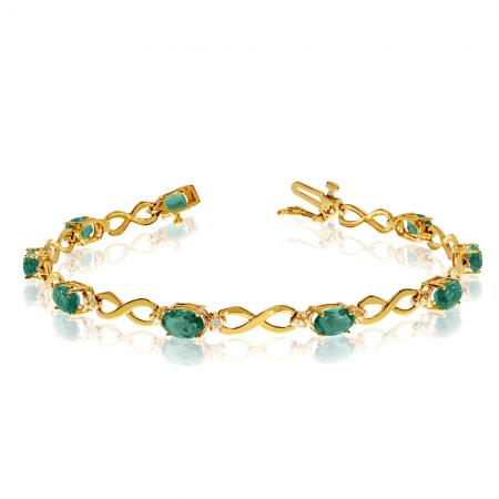 14K Yellow Gold Oval Emerald and Diamond Bracelet