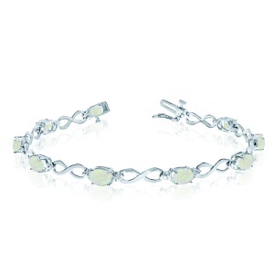 14K White Gold Oval Opal and Diamond Bracelet