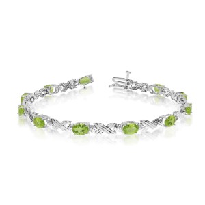 10K White Gold Oval Peridot and Diamond Bracelet