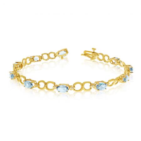 14K Yellow Gold Oval Aquamarine and Diamond Bracelet