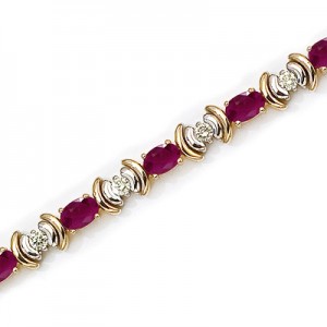 14K Yellow Gold Oval Ruby and Diamond Bracelet