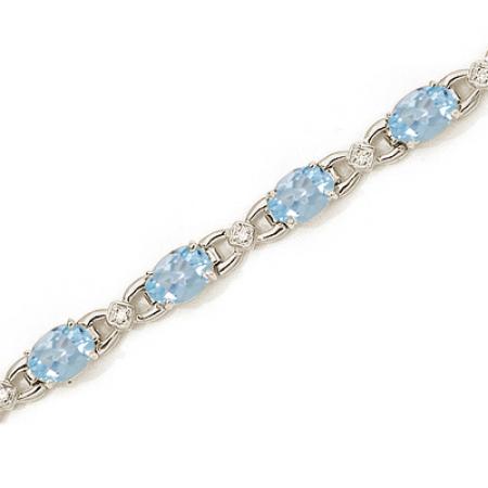 14K White Gold Oval Aquamarine and Diamond Bracelet