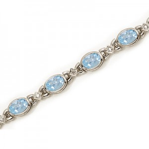 14K White Gold Oval Aquamarine and Diamond Bracelet