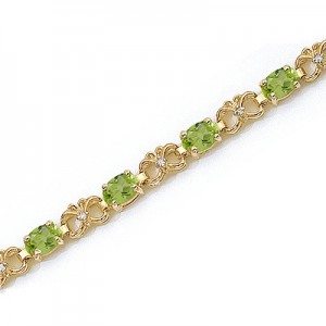 14K Yellow Gold Oval Peridot and Diamond Bracelet