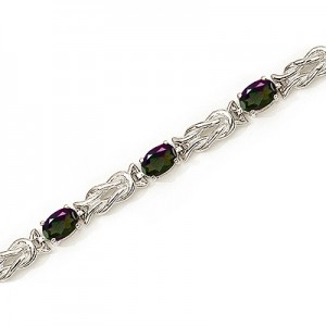 14K White Gold Oval Mystic Topaz Bracelet