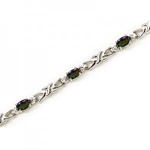 14K White Gold Oval Mystic Topaz and Diamond Bracelet