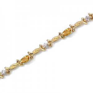 14K Yellow Gold Oval Citrine and Diamond Bracelet