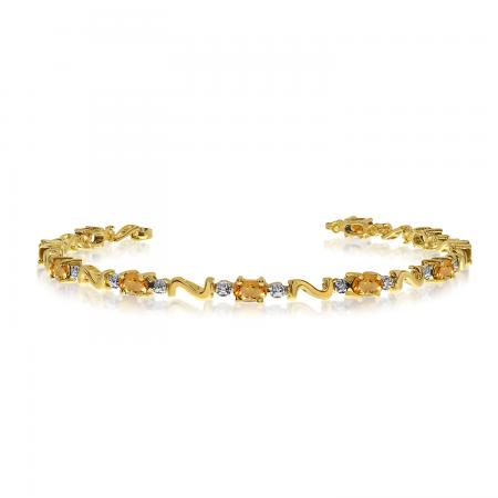 14K Yellow Gold Oval Citrine and Diamond Bracelet