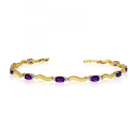 14K Yellow Gold Oval Amethyst and Diamond Bracelet