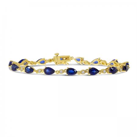 14K Yellow Gold Precious Pear Sapphire and Diamond Millgrain Bracelet