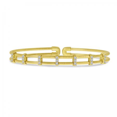 14K Yellow Gold Double Row Diamond Flexible Cuff Bracelet