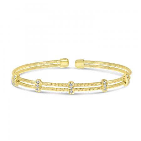 14K Yellow Gold Double Row Diamond Flexible Cuff Bracelet