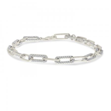 14K White Gold Diamond Paper Clip Link Bracelet