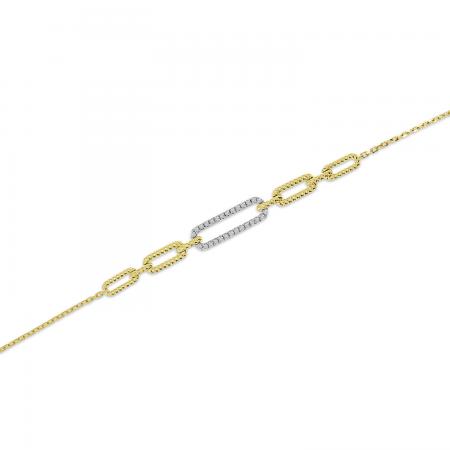 14K Yellow Gold Diamond Paperclip Chain Bracelet