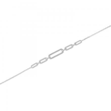 14K White Gold Diamond Paperclip Chain Bracelet