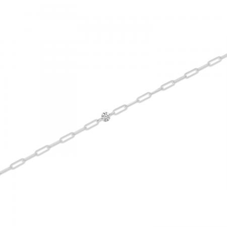 14K White Gold Dashing Diamond Paperclip Chain Permanent Bracelet