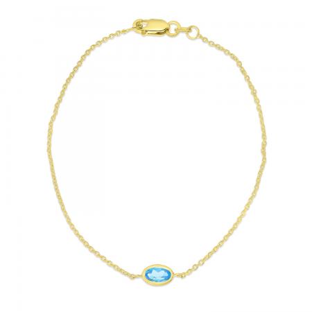 14K Yellow Gold Diamond Cut Cable Chain Blue Topaz Smei Precious Bracelet