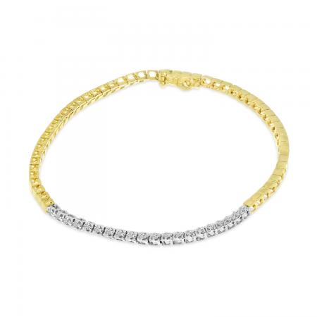 14K Two Tone Gold Diamond Square Link Bracelet