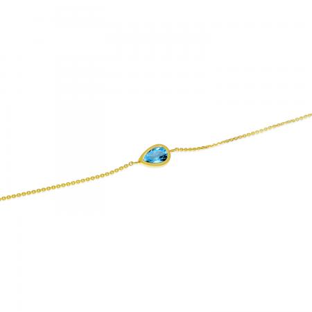 14K Yellow Gold Pear Blue Topaz Cable Chain Birthstone Bracelet