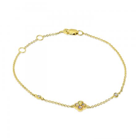 14K Yellow Gold Opal and Diamond Clover Chain Bracelet