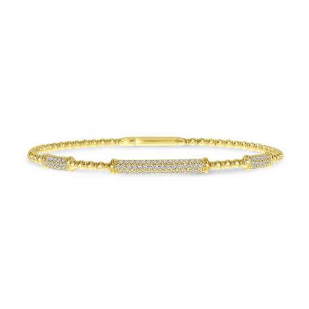 14K Yellow Gold Pave Diamond 3 Station Flexible Bracelet