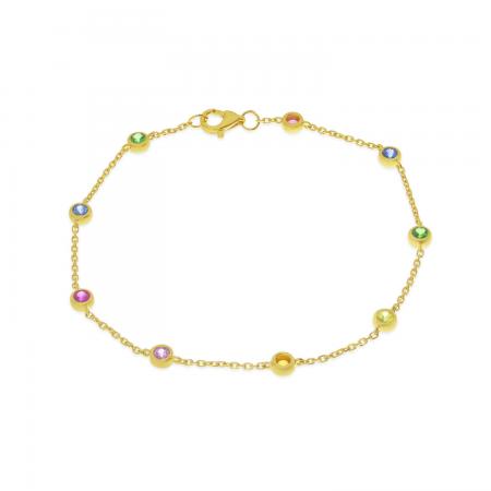 14K Yellow Gold Bezel Set Rainbow Sapphires Necklace