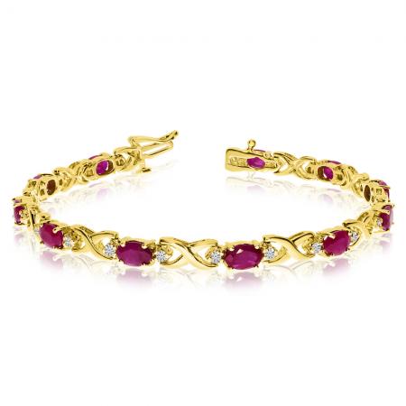 14K Yellow Gold Oval Ruby and Diamond Bracelet