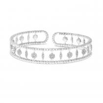 14K White Gold Diamond Triple Row Flexible Cuff Bracelet