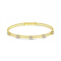 14K Yellow Gold 4 Diamond Cluster 2 row Flexible Bracelet