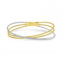 14K Two Tone Gold Diamond Triple Strand Flexible Bracelet