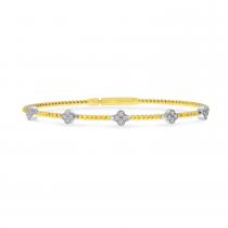 14K Two Tone Gold 5 Station Diamond Clover Flexible Bracelet