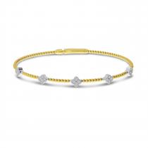 14K Two Tone Gold 5 Station Diamond Clover Flexible Bracelet