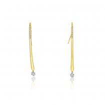 14K Yellow Gold .27 ct Dashing Diamond Long Wire Hook Earring